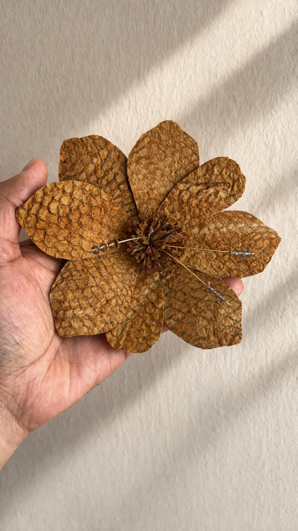 458FC8D1-BD73-4D16-AAC9-945D8F002EA6 Tilapia Leather Flower brooch
