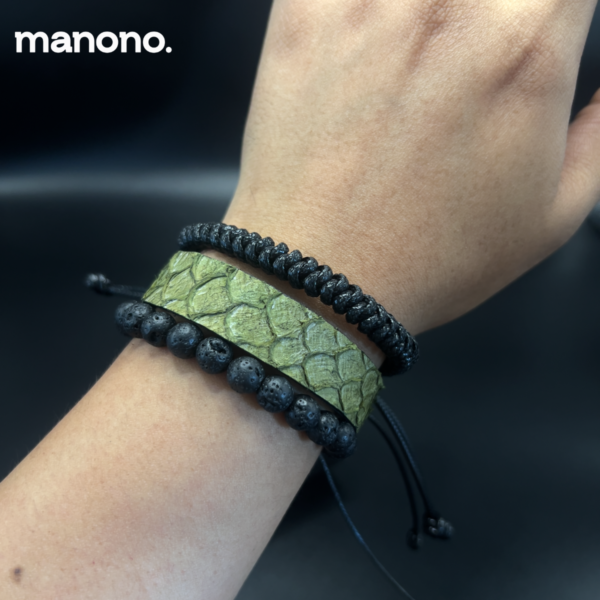 3 Tilapia green Leather Mix Bracelets
